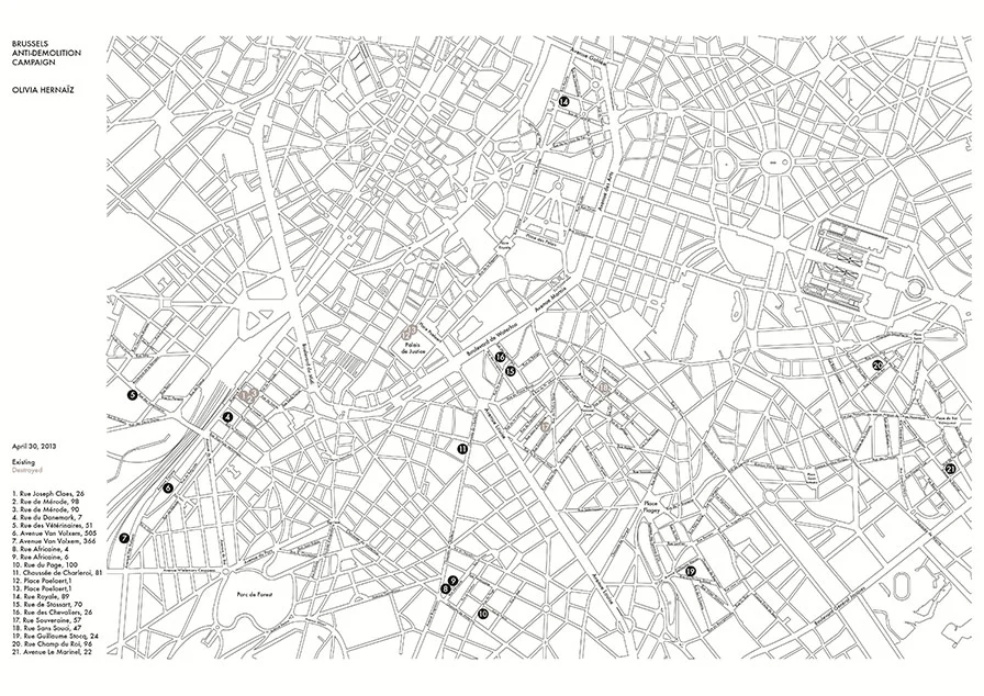 Map of the paintings to download on the website brusselsantidemolitioncampaign.com