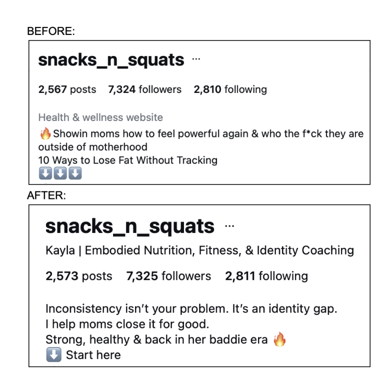 Kayla Torres’ Instagram profile name wasn’t even visible before working with SEO coach Brittany Herzberg.