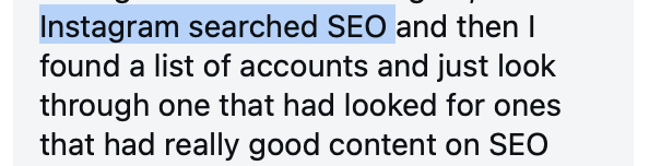 SEO coach, Brittany Herzberg, was found via Instagram search because her profile name is optimized.