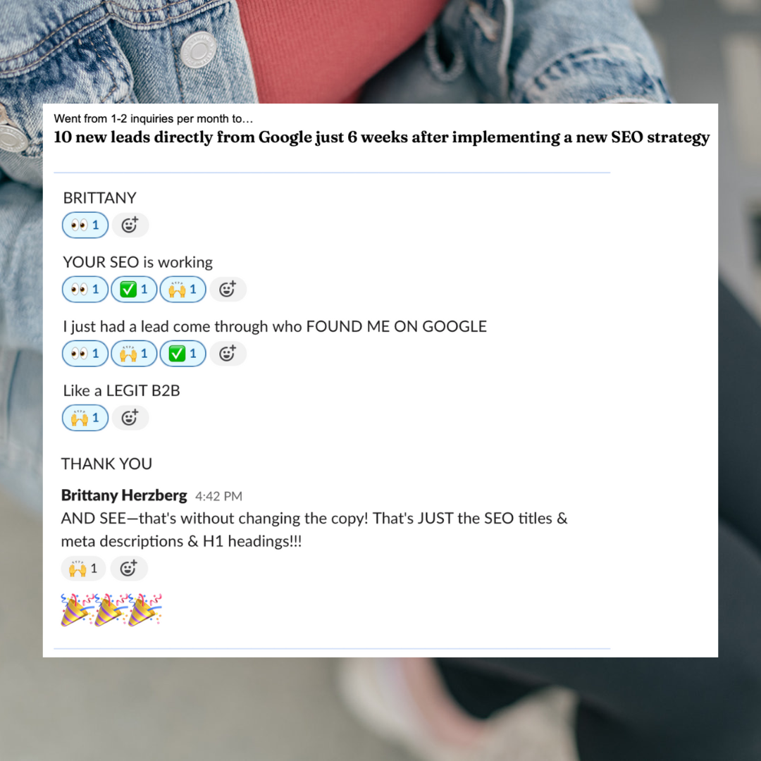Screenshot shows how a client's inquiries quickly increased after implementing SEO!