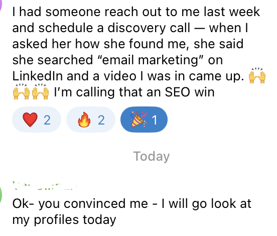 Another SEO client of Brittany’s, Breanna Owen, was found via a LinkedIn search for “email marketing!”