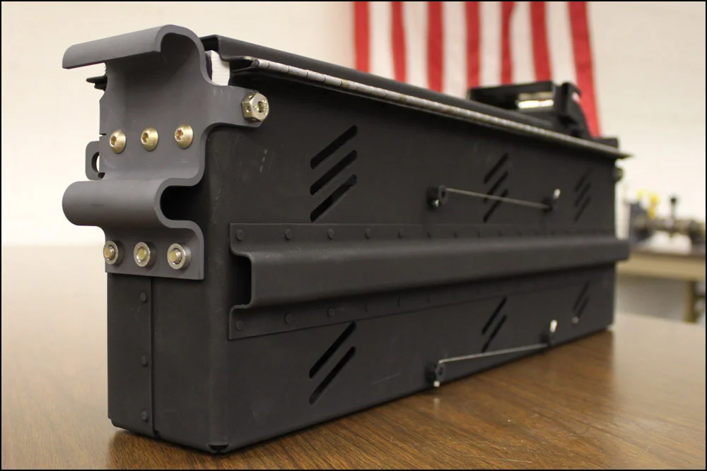 An ammo can, fabricated and assembled by our talented sheet metal mechanics.