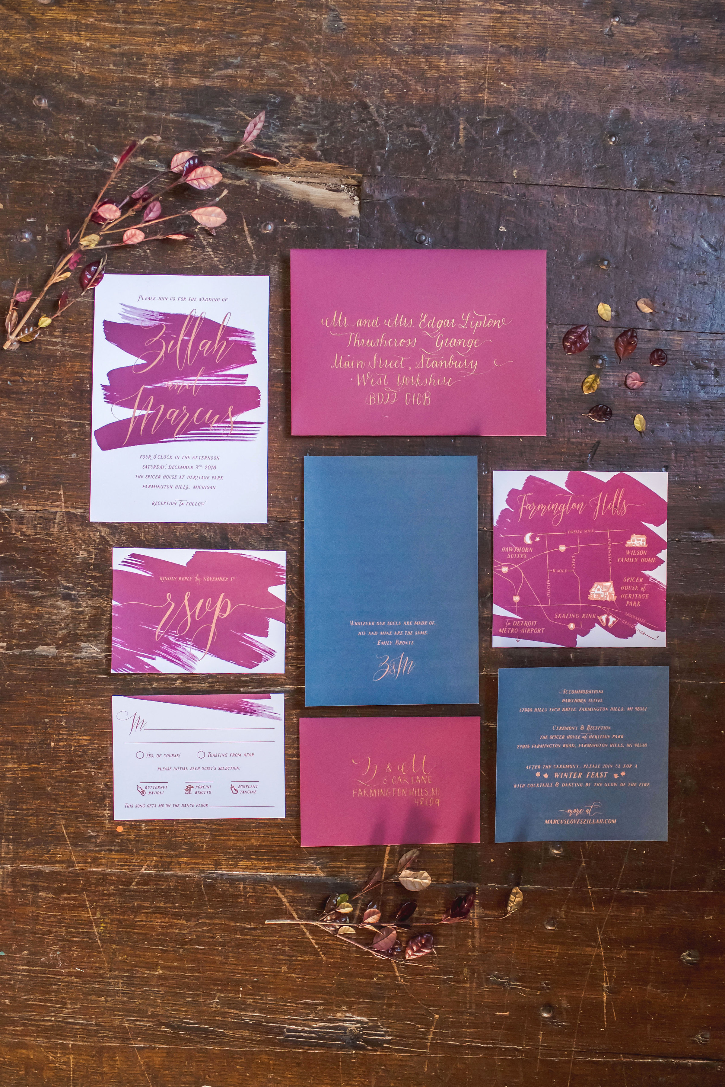 Calligraphy by  M.B. Calligraphy , Invitation Suite by  Alisa Bobzien , Photo by  E Schmidt Photography