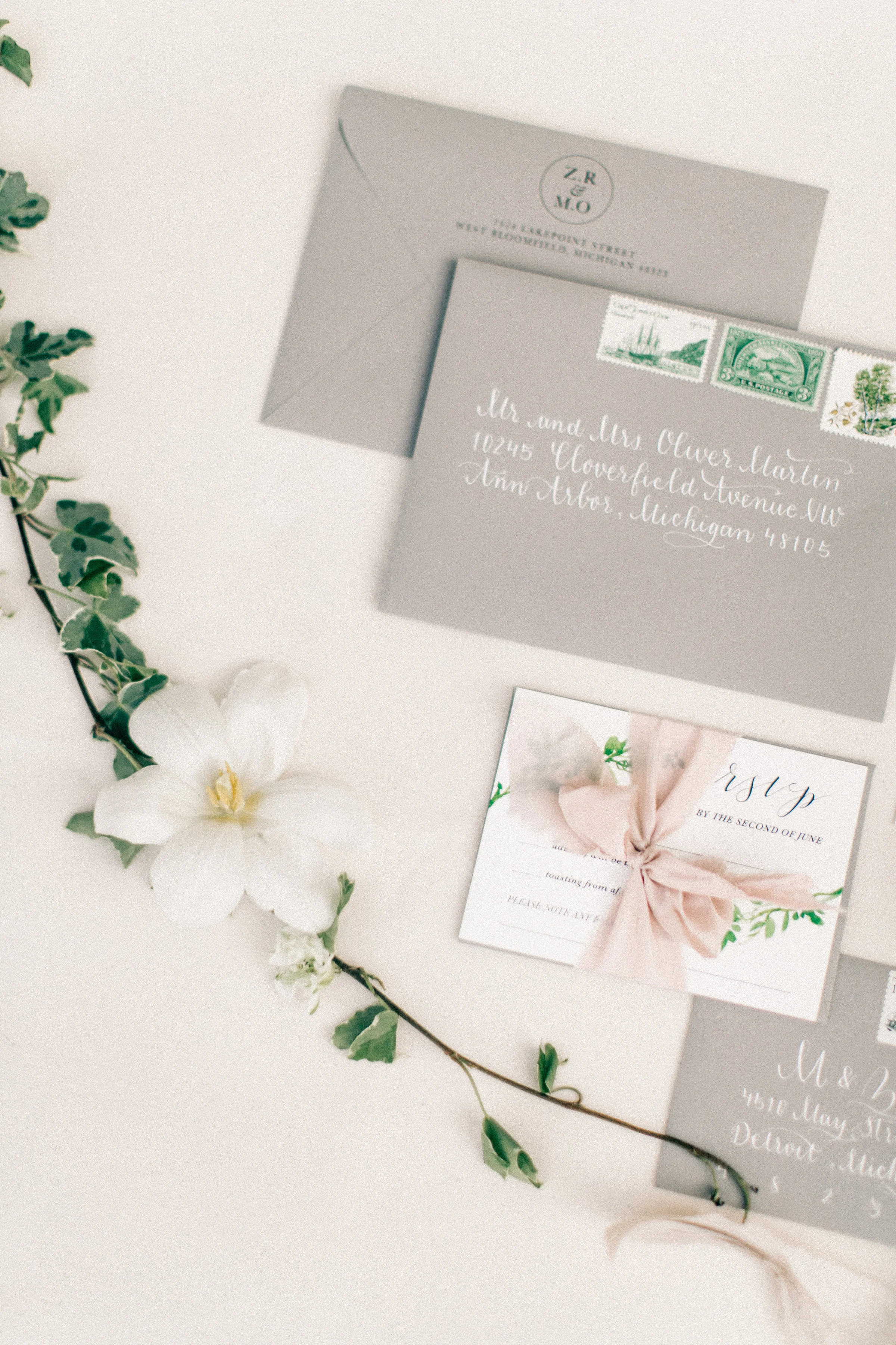 Michigan Wedding Invitation with Calligraphy