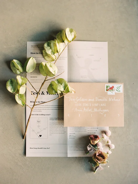 Kraft Wedding Invitation Calligraphy