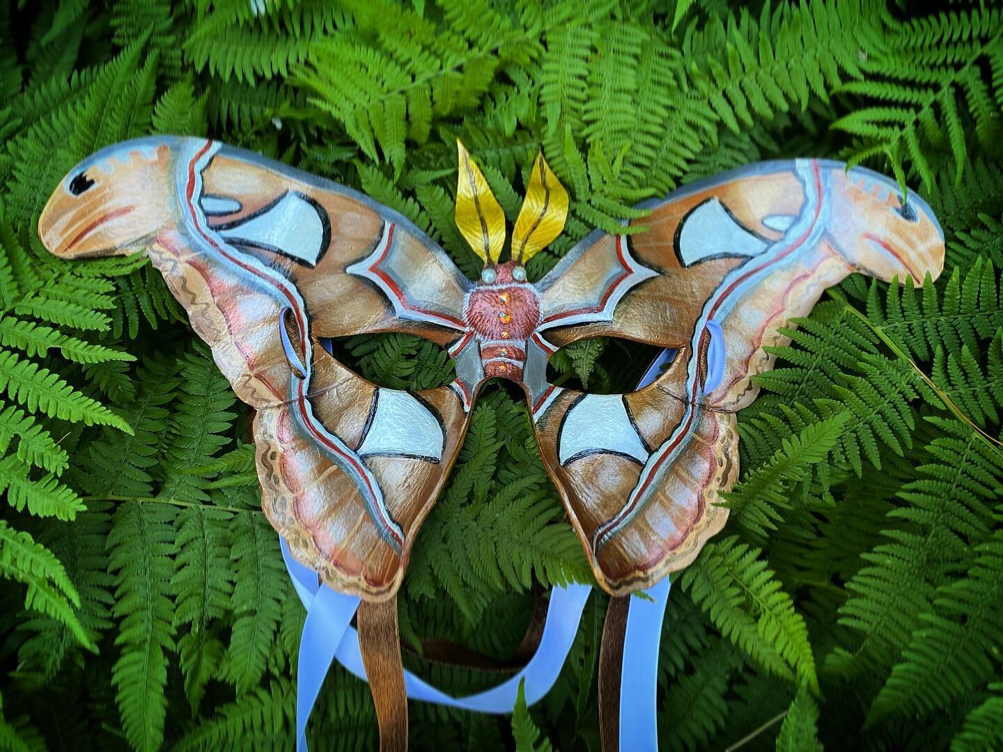 Another moth #mask for the books. This Atlas moth will be flying across the country tomorrow. #leathermask #etsy #morh #mask #artist