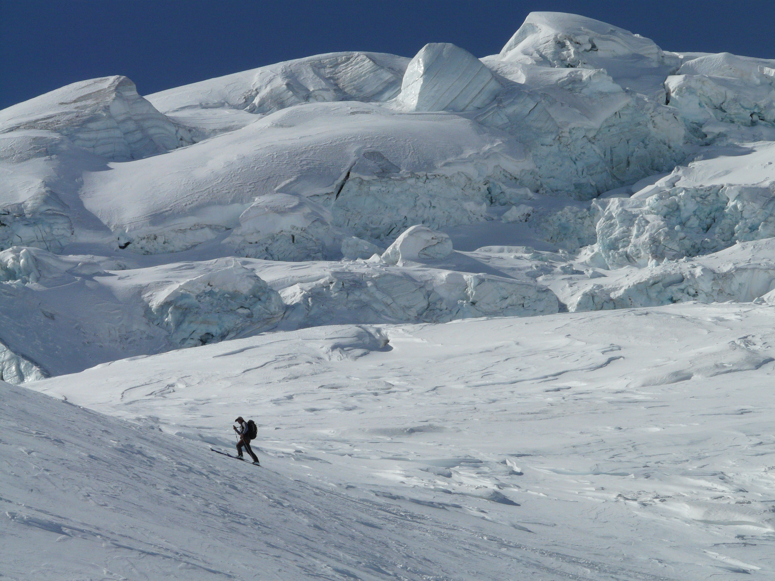 Pick a pace and stick to it - climbing a glacier.