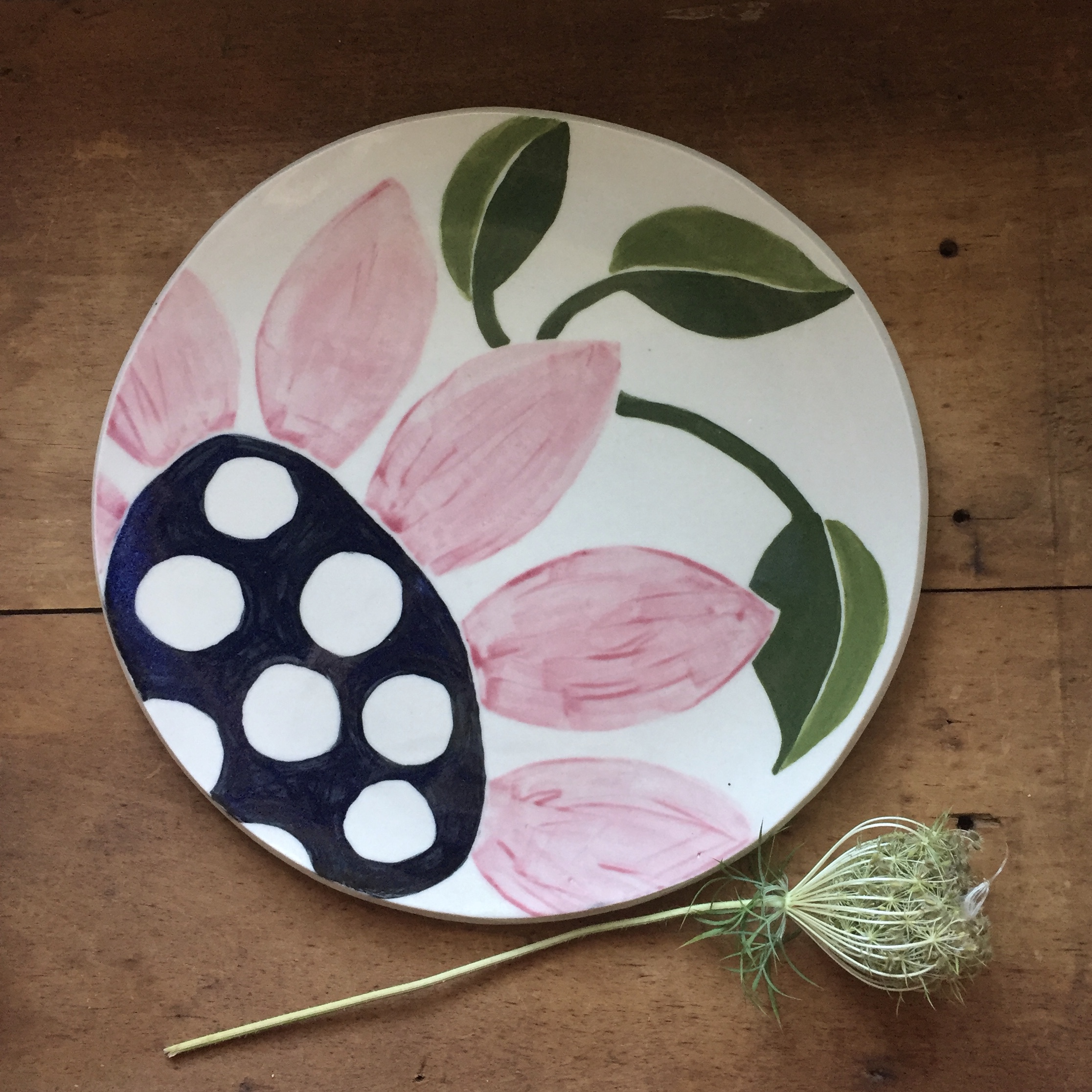 pink flower serving plate