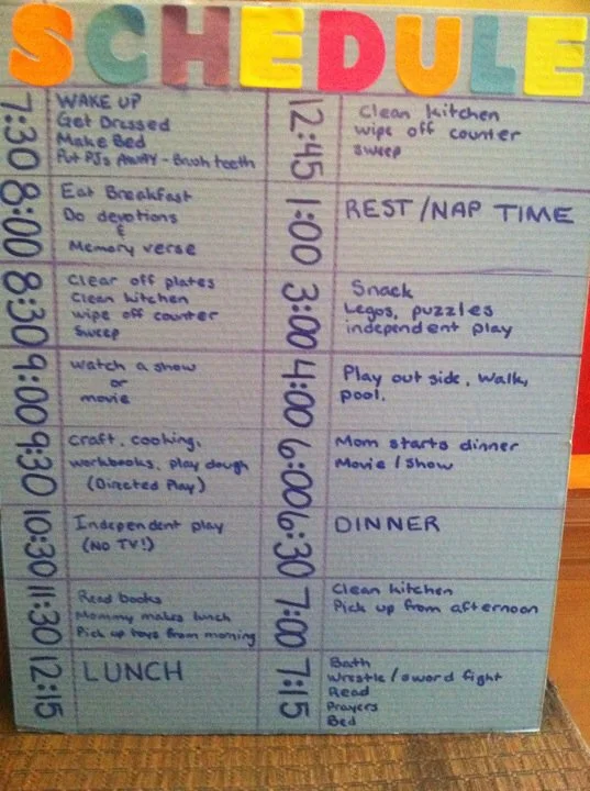 I made this the summer Jude was born...4 kids under 4. Clearly I was TERRIFIED of filling the looooooong days. This actually helped so much when they were little. Now, we've had a similar schedule for so long, people just tend to fall into the rhythm. I also was clearly way more ambitious about life back then. 