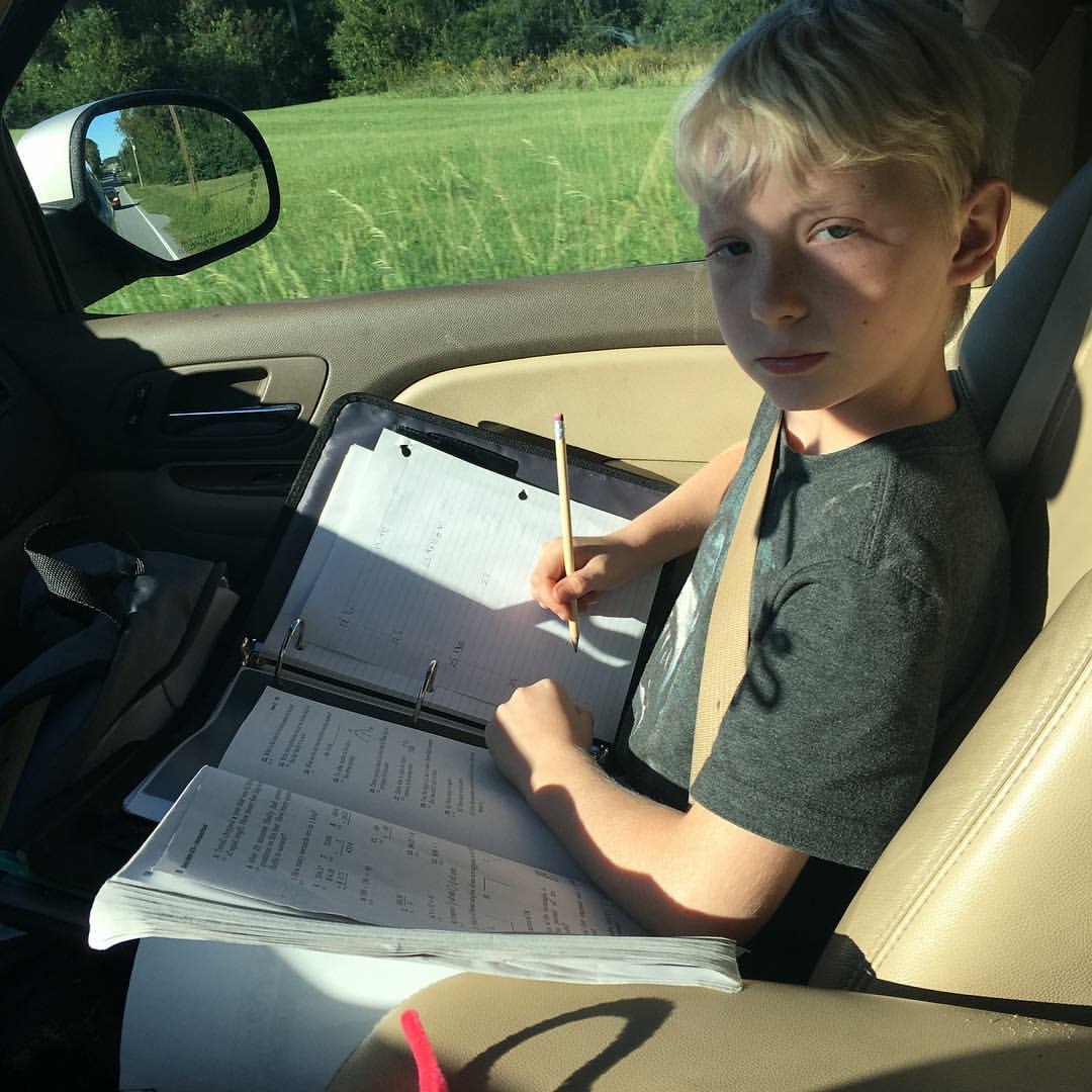 He's super pleased with my choice to bring school.