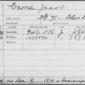 Pvt. Jacob Crone, Co. H, 71st OH Infantry, USA