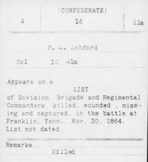 Col. Frederick Ashford, Co. B, 16th AL Infantry, CSA