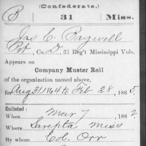 Pvt. John Coffee Bagwell, Co. D, 31st MS Infantry, CSA
