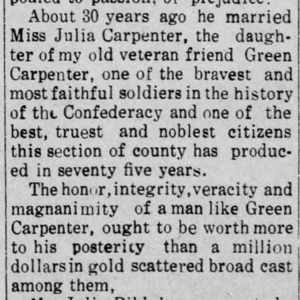 Pvt. Green Carpenter, Co. K, 30th MS Infantry, CSA