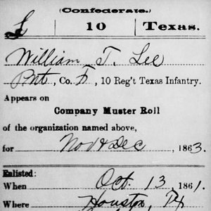 Pvt. William Lee, Co. F, 10th TX Infantry, CSA