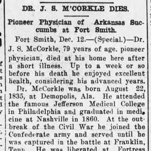 Dr. James McCorkle, Assist. Surgeon, Co. F, 15 MS Infantry, CSA