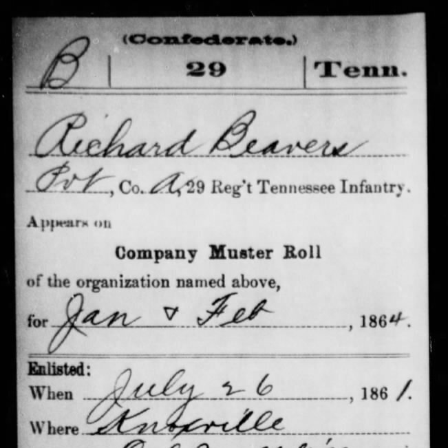 Pvt. Richard Beavers, Co. A, 29th TN Infantry, CSA