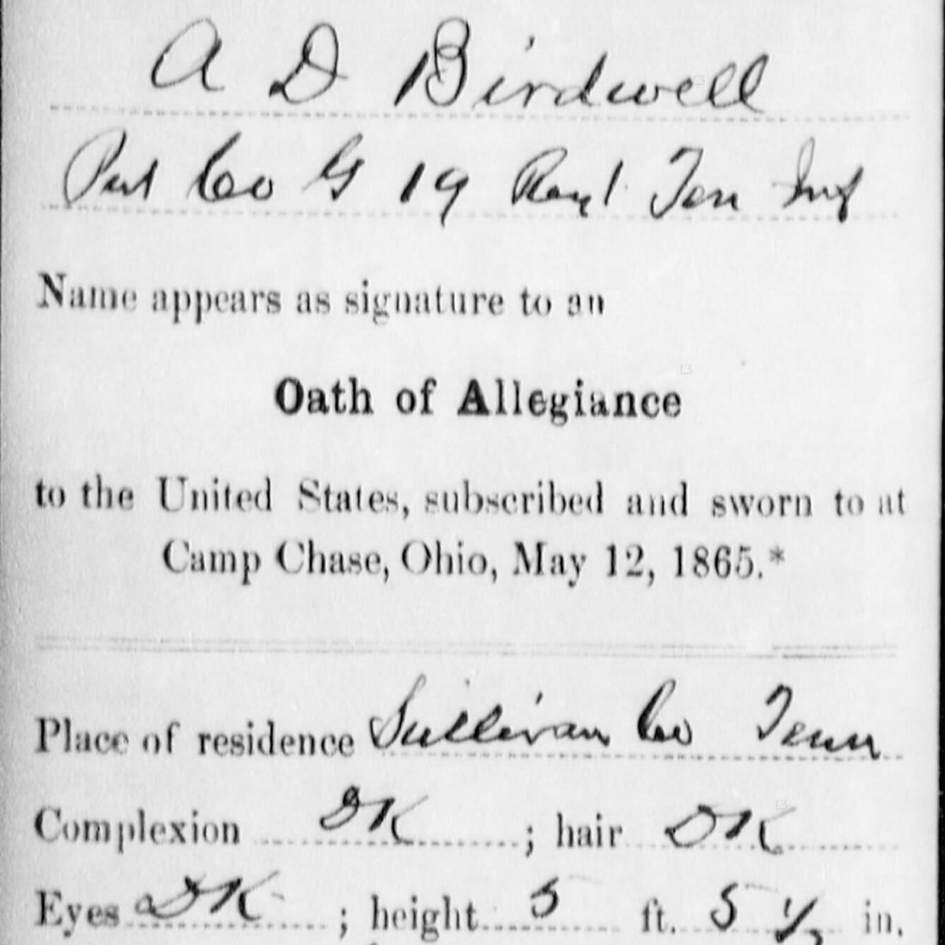 Pvt. Alfred D Birdwell, Co. G, 19th TN Infantry, CSA