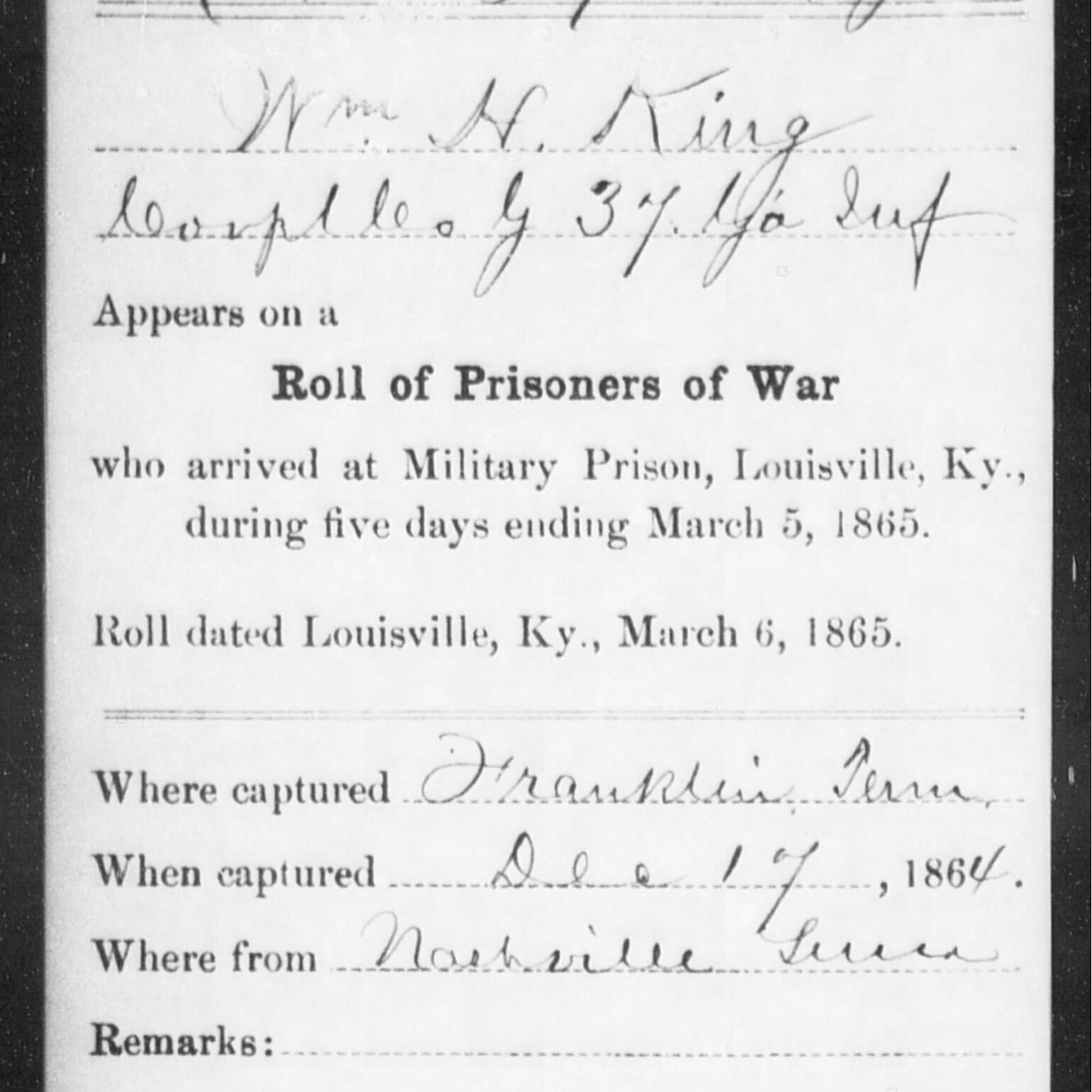 Cpl. William King,  Co. G, 37th GA Infantry, CSA