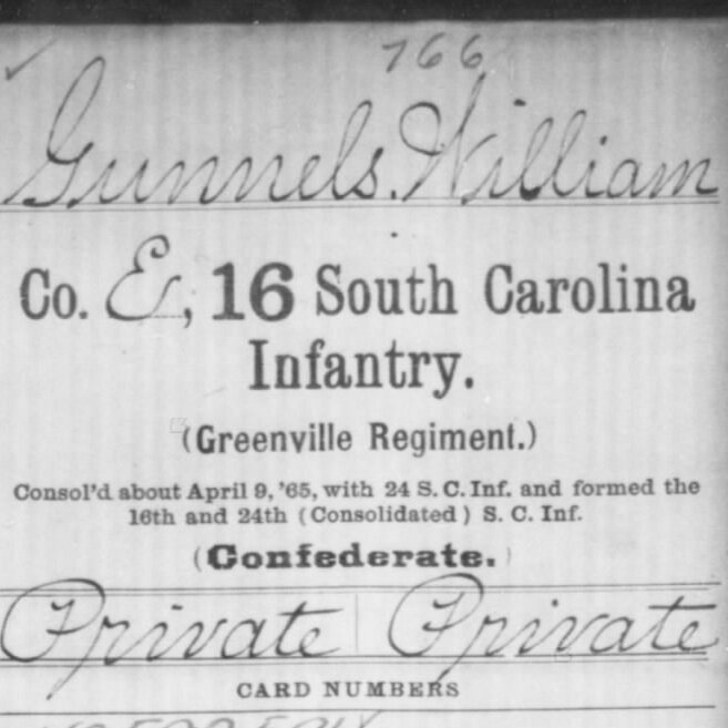 Pvt. William Gunnels, Co. E, 16th SC Infantry, CSA