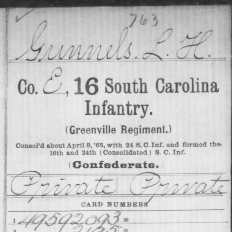 Pvt. Lewis H. Gunnels, Co. E, 16th SC Infantry, CSA