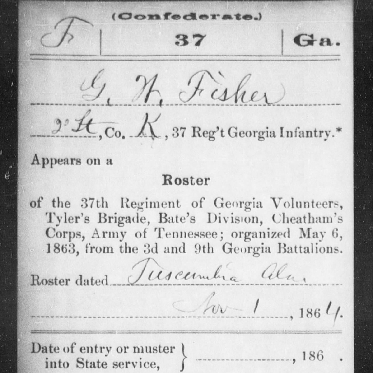 Lieut. George Fisher, Co. K, 37th GA Infantry, CSA