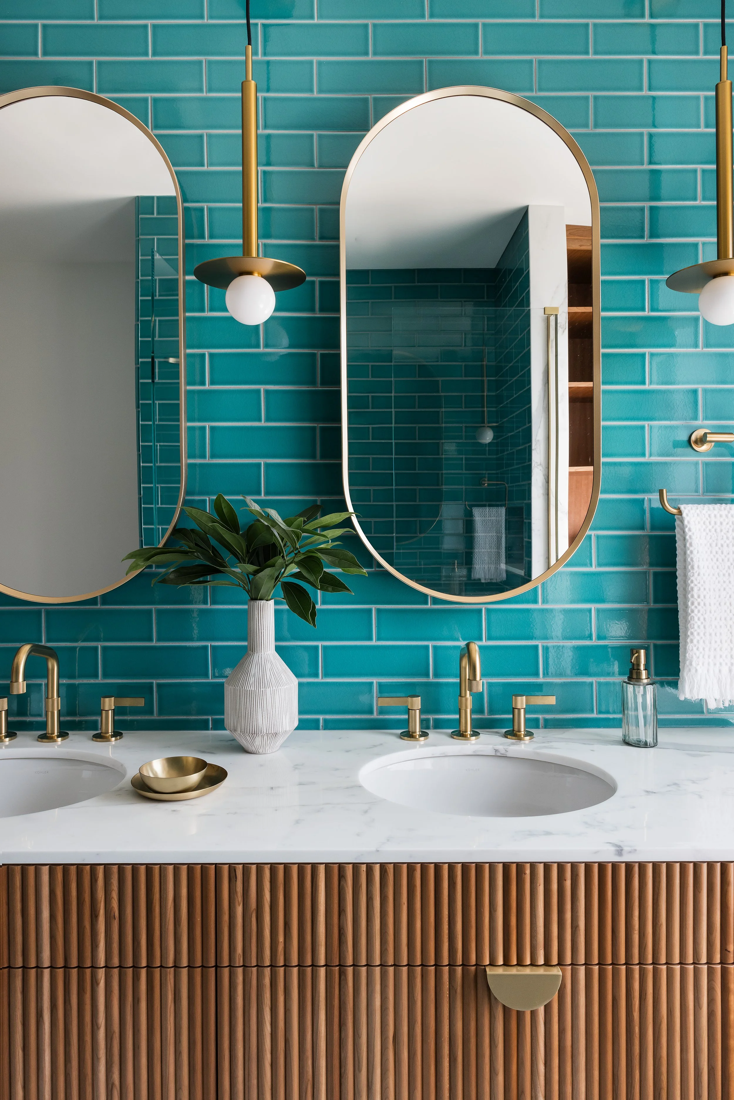 South End Bathroom

 

 The inspiration was Palm Royale, and I'd say we delivered. A primary bath renovation with a client willing to have a little fun.   Joyelle West Photography 