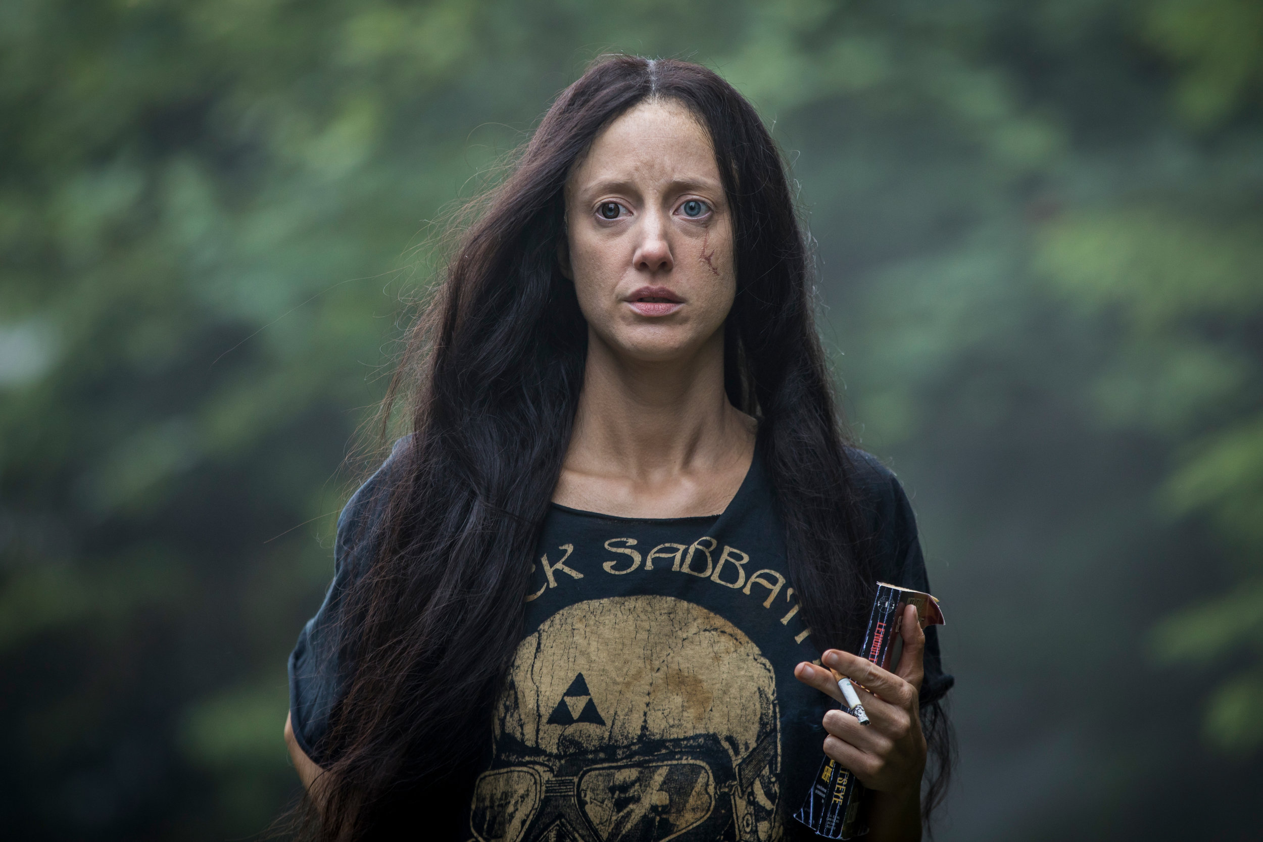 Andrea Riseborough as Mandy in the action, thriller film “ MANDY ” an RLJE Films release. Photo courtesy of RLJE Films .
