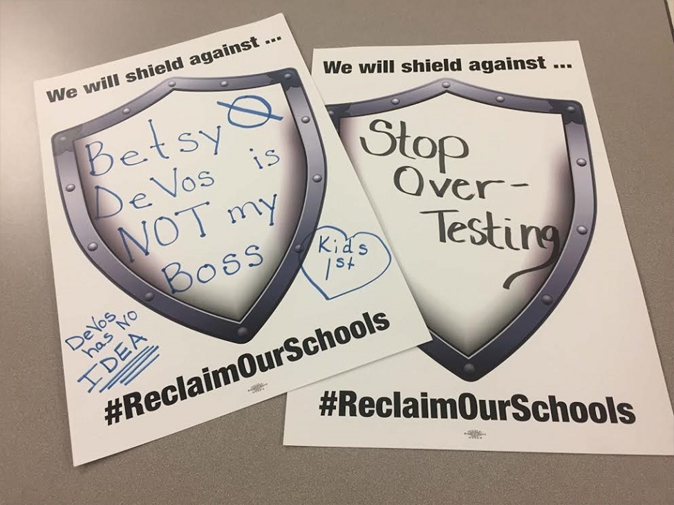 Here are some examples of the shields that the GTA members created showing what they stand up for daily for local public schools and students! (photo provided)