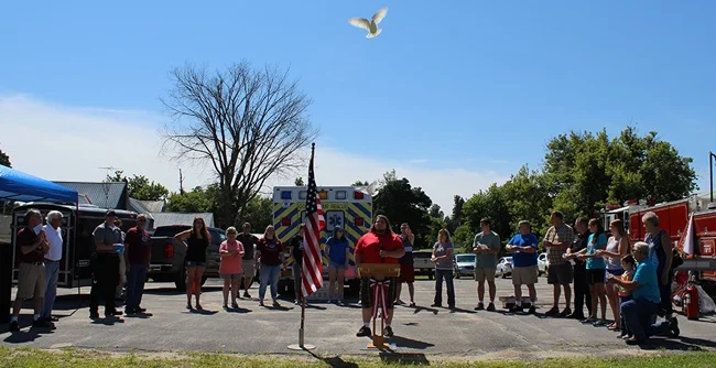 The ceremonial pigeon release at the 2017 Fowler Family Day’s official opening ceremony. Volunteers released the pigeons, one by one. They flew over the head of vocalist Brandon Griffin who had just finished singing the national anthem. The ceremonial pigeon release was orchestrated by Luis Gutierrez of Fowler. (Rachel Hunter photo)