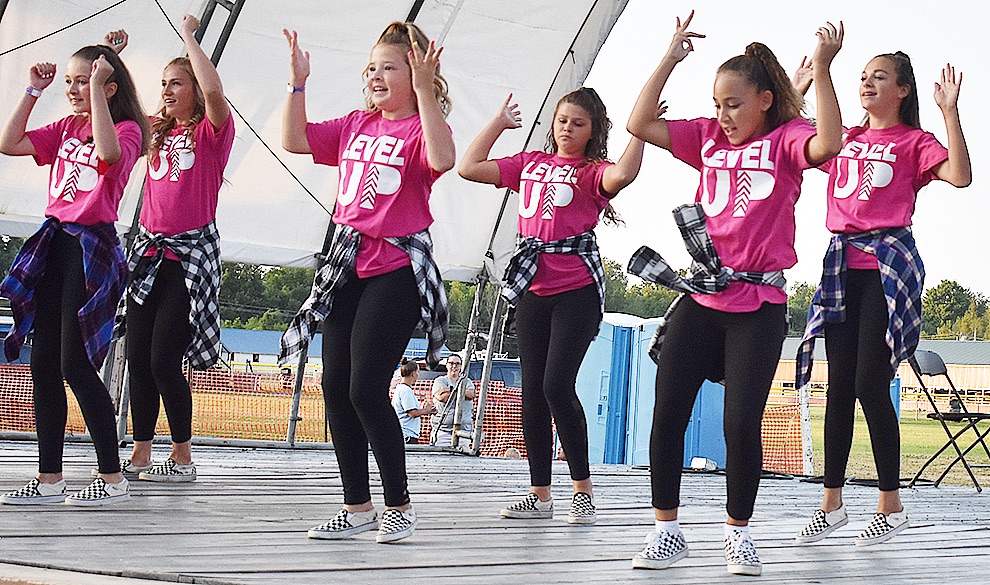   Level Up dance group taught by Nicole Kendall of Ogdensburg gives an amazing upbeat hip hop performance at this year's Talent Show held at the Gouverneur &amp; St. Lawrence County Fair. (photo by Jessyca Cardinell)  