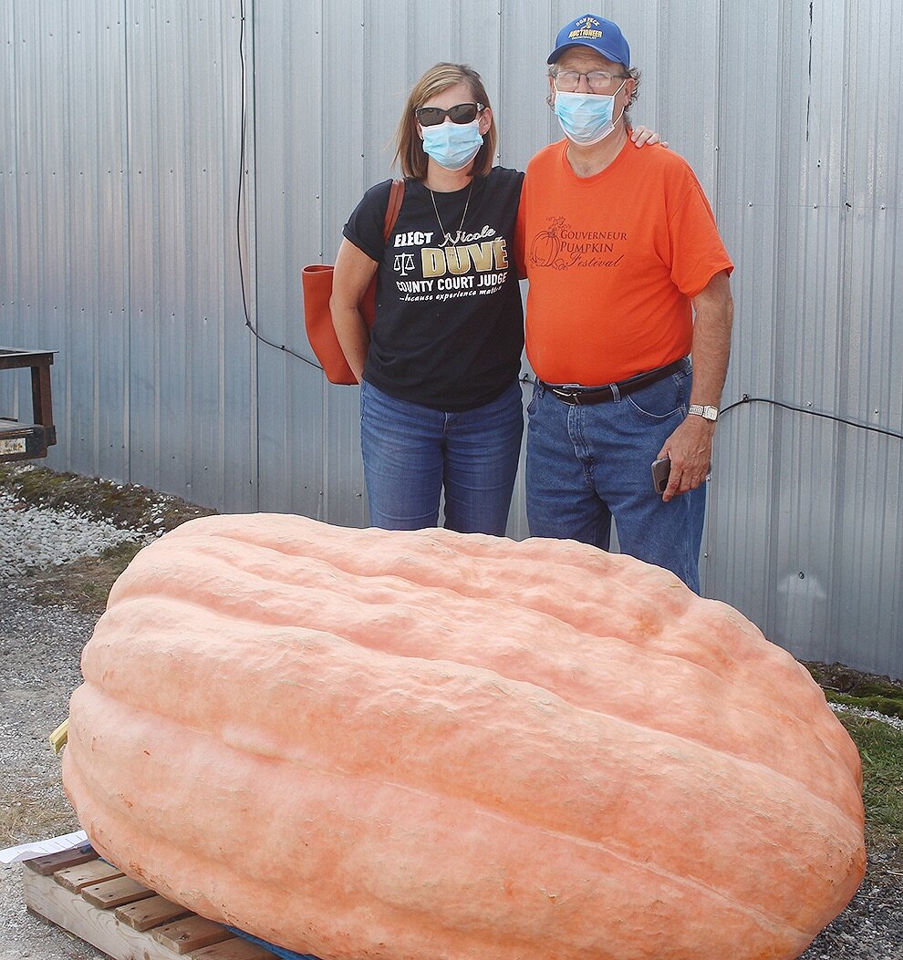   SLC Court Judge Candidate Stops By Pumpkin Fest    SLC Court Judge Candidate Nicole Duve with Gouverneur and St. Lawrence County Fair Manager Don Peck at the 9th Annual Gouverneur Pumpkin Fest. They are pictured behind the heaviest pumpkin entered 