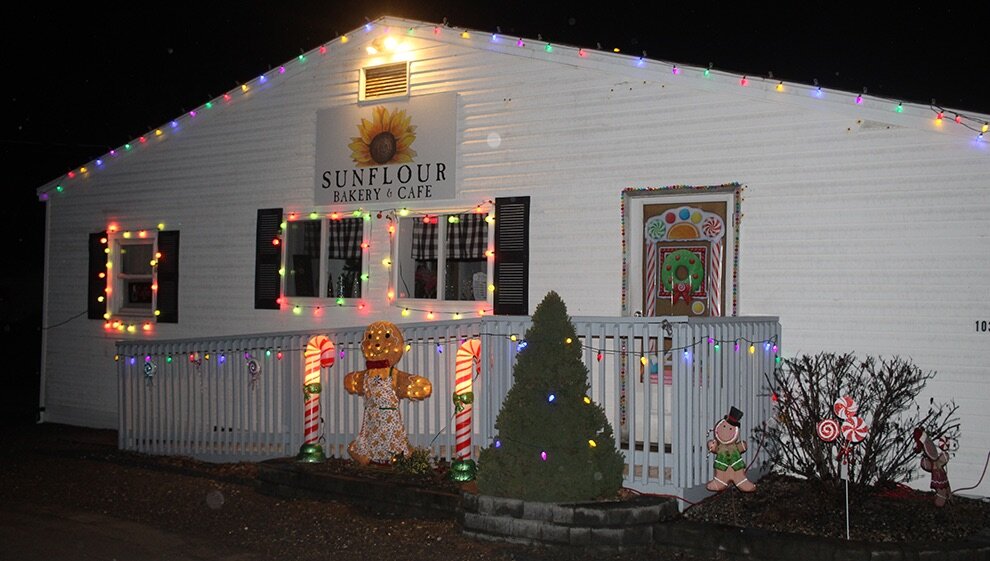    Sunflour Bakery and Café, 1034 US Highway 11, Gouverneur outfitted to look like a gingerbread house in time for the Christmas season. (Rachel Hunter photo)  