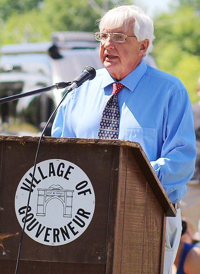    Village of Gouverneur Mayor Ron McDougall addressing the crowd at the 2021 Gouverneur Memorial Day Remembrance Ceremony in the Riverside Cemetery, Gouverneur, on Monday, May 31. (Rachel Hunter photo)  