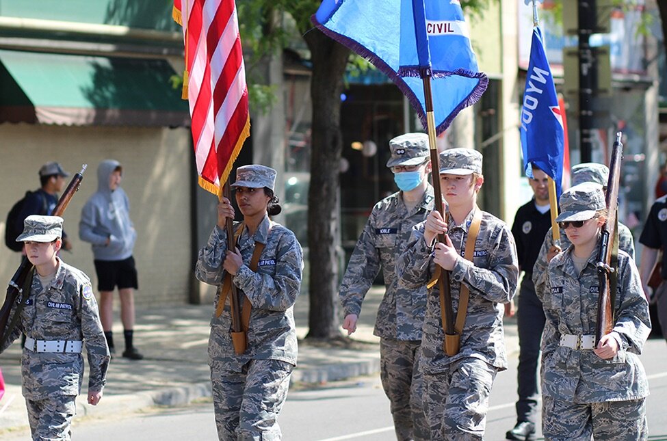  Civil Air Patrol marching in the 2021 Gouverneur Memorial Day Parade. (Rachel Hunter photo)     