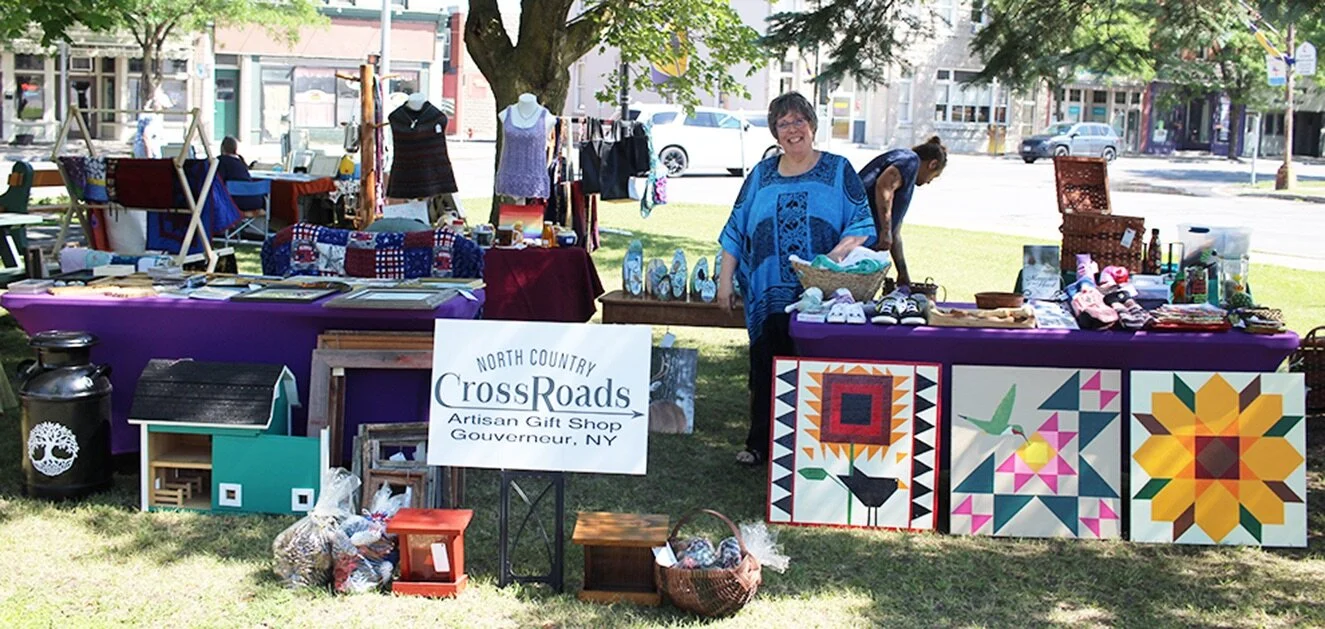   Artistry at North Country CrossRoads Owner Gari Vibber of Gouverneur in her display at the 30th Annual Arts In The Park. It featured the work of over 70 North Country artists. (Rachel Hunter photo)  