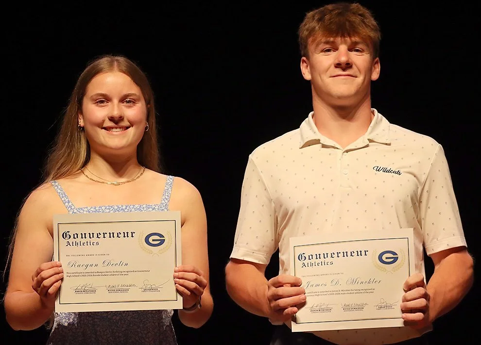   2026 Gouverneur Wildcat Athletes of the Year Raegan Devlin and James “J.D.” Minckler. (Rachel Hunter photo)  