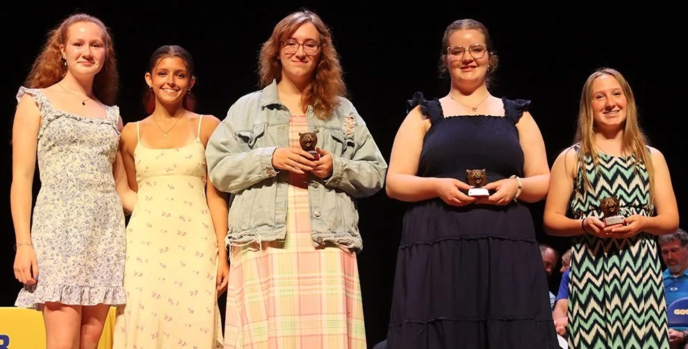   Wildcat Football Cheerleading Awards: Kayden Cousino, Lillian Douglas, and Lariah Bonnell. (Rachel Hunter photo)  