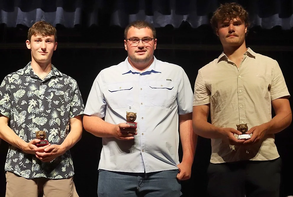   Wildcat Boys Swim Awards: Carter Lumley, Nick Canell, and Garrison White. (Rachel Hunter photo)  