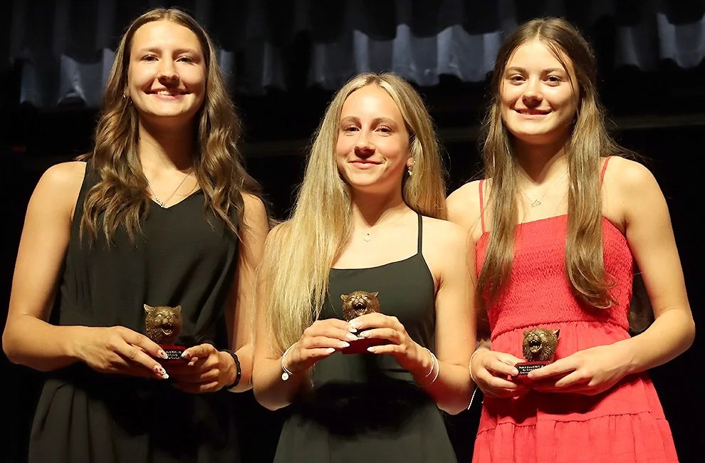   Wildcat Girls Track and Field Awards: Kayla Kobylanski, Hadley Baker, and Hailey Schmitt. (Rachel Hunter photo)  