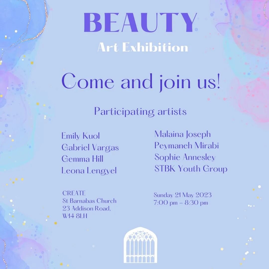 WHAT IS BEAUTY?
Join us Sunday as we explore this theme through our art exhibition alongside a number of local talented artists - we can't wait to see you there!