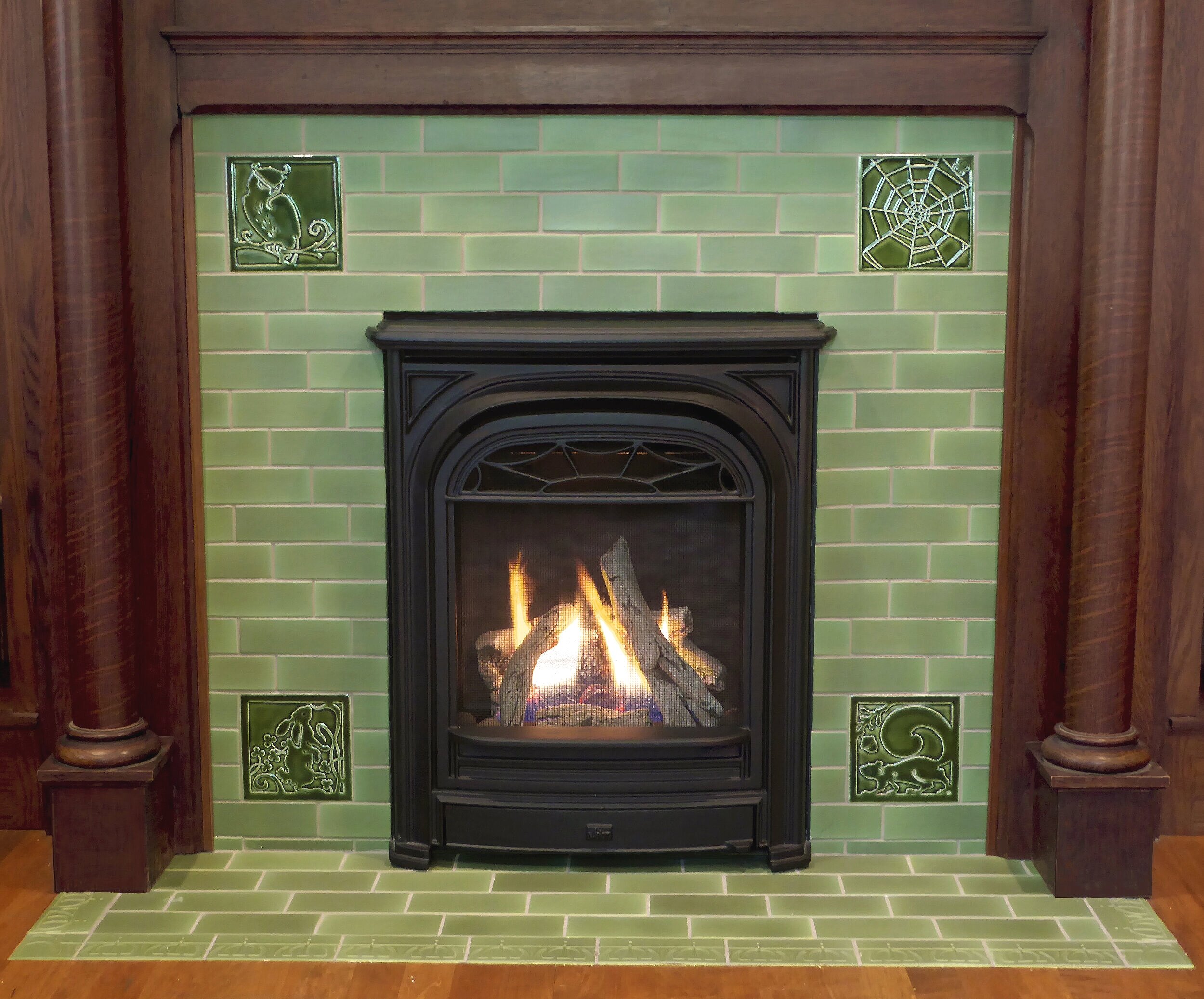 4x4 Cottage Craft Tile Arts and Crafts Green Kitchen Fireplace Wall Tile  18pcs