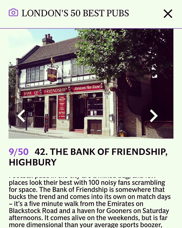 Happy to have made the @evening.standard&rsquo;s top 50 London pubs this year #loveyourlocal #localpub #publife