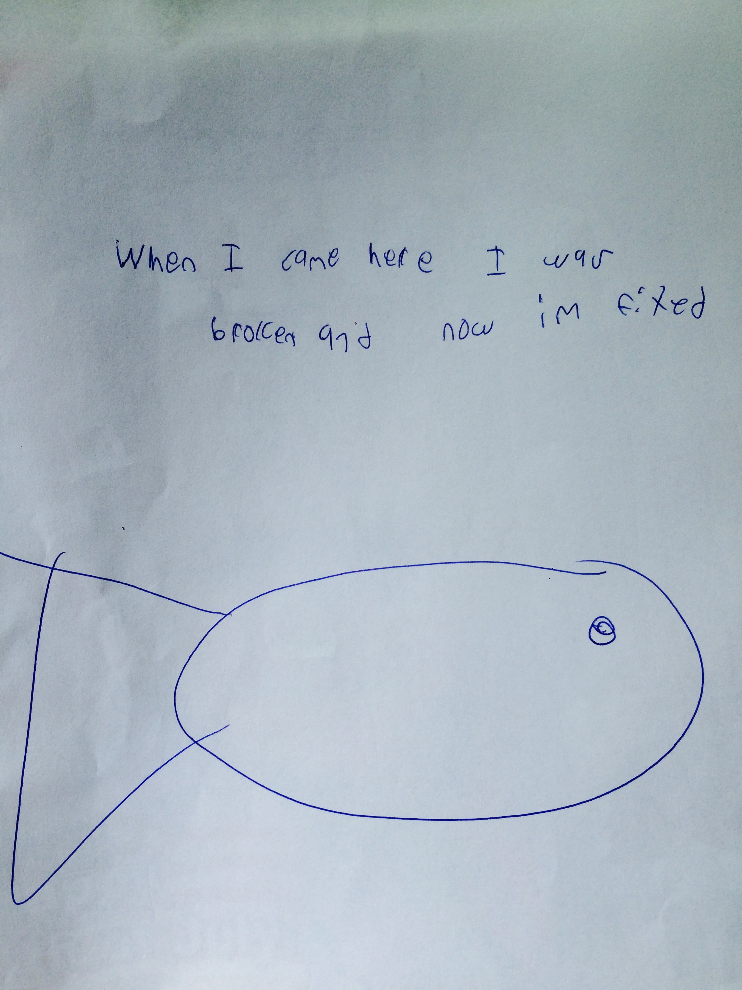 -Written and drawn by a 9 year old boy when asked how counseling has helped him. 
