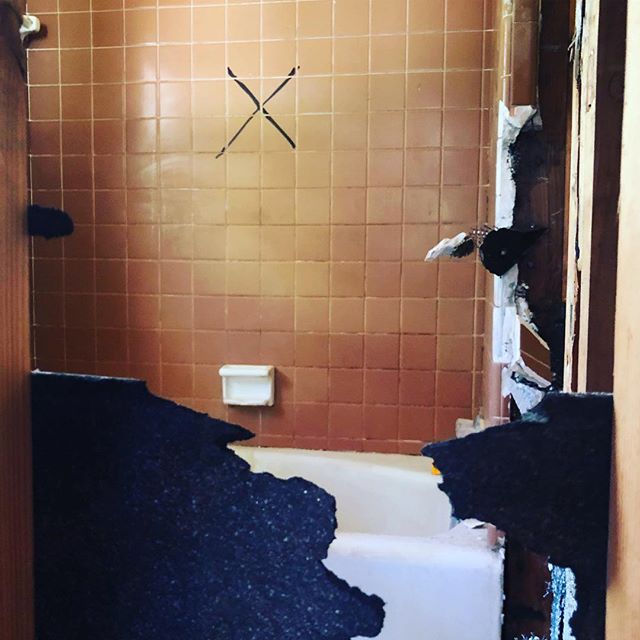 Sleep tight everyone, We&rsquo;re dreaming of this tile being long gone to make room for a gorgeous master over at house 2. #demo #bath #bathremodel #tile #dated #flipping #home #design #redo #realestate #monroega