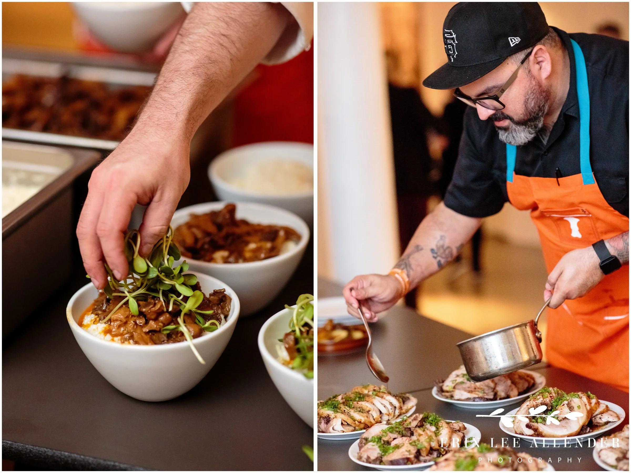 Chef Levon Wallace preparing dish during No Kid Hungry dinner Nashville