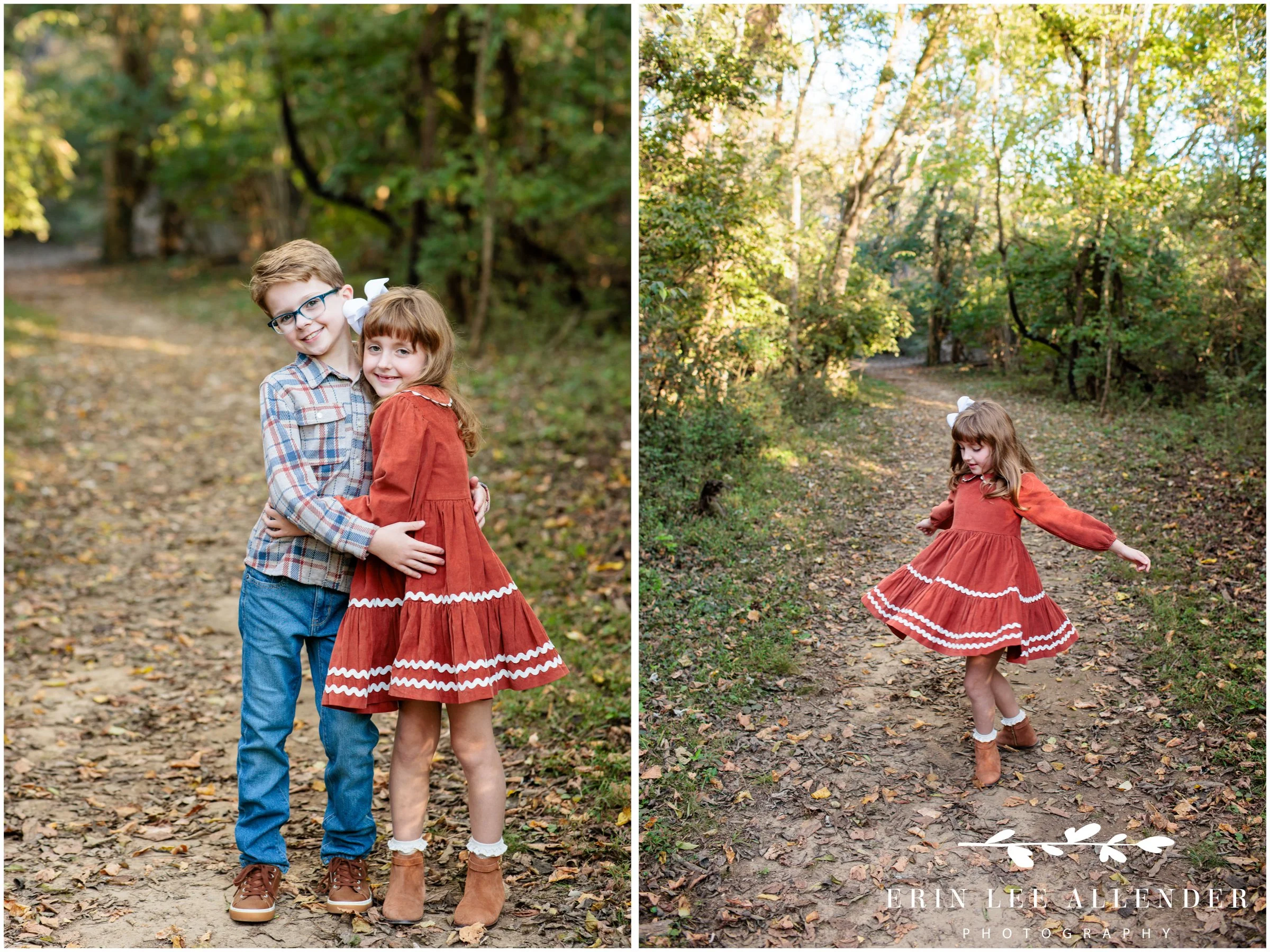 Nashville family photographer captures a little girl spinning in her fall outfit at Walton Ferry Arboretum