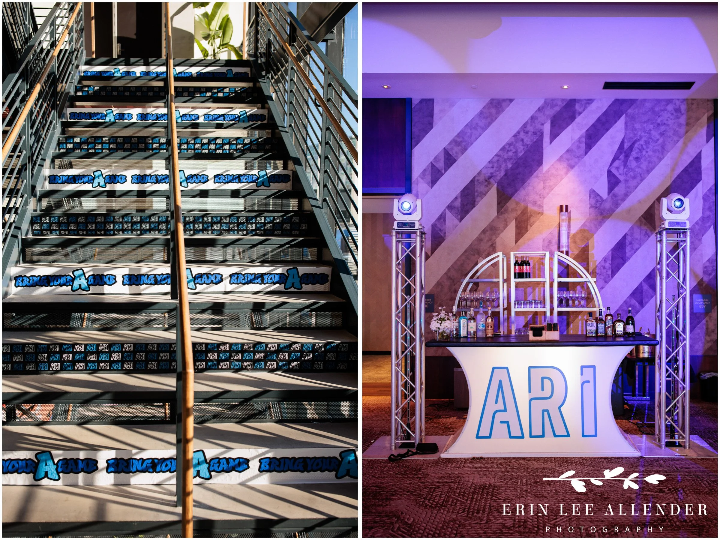 Stairs with “Bring your A game” signage at W Nashville bar mitzvah reception