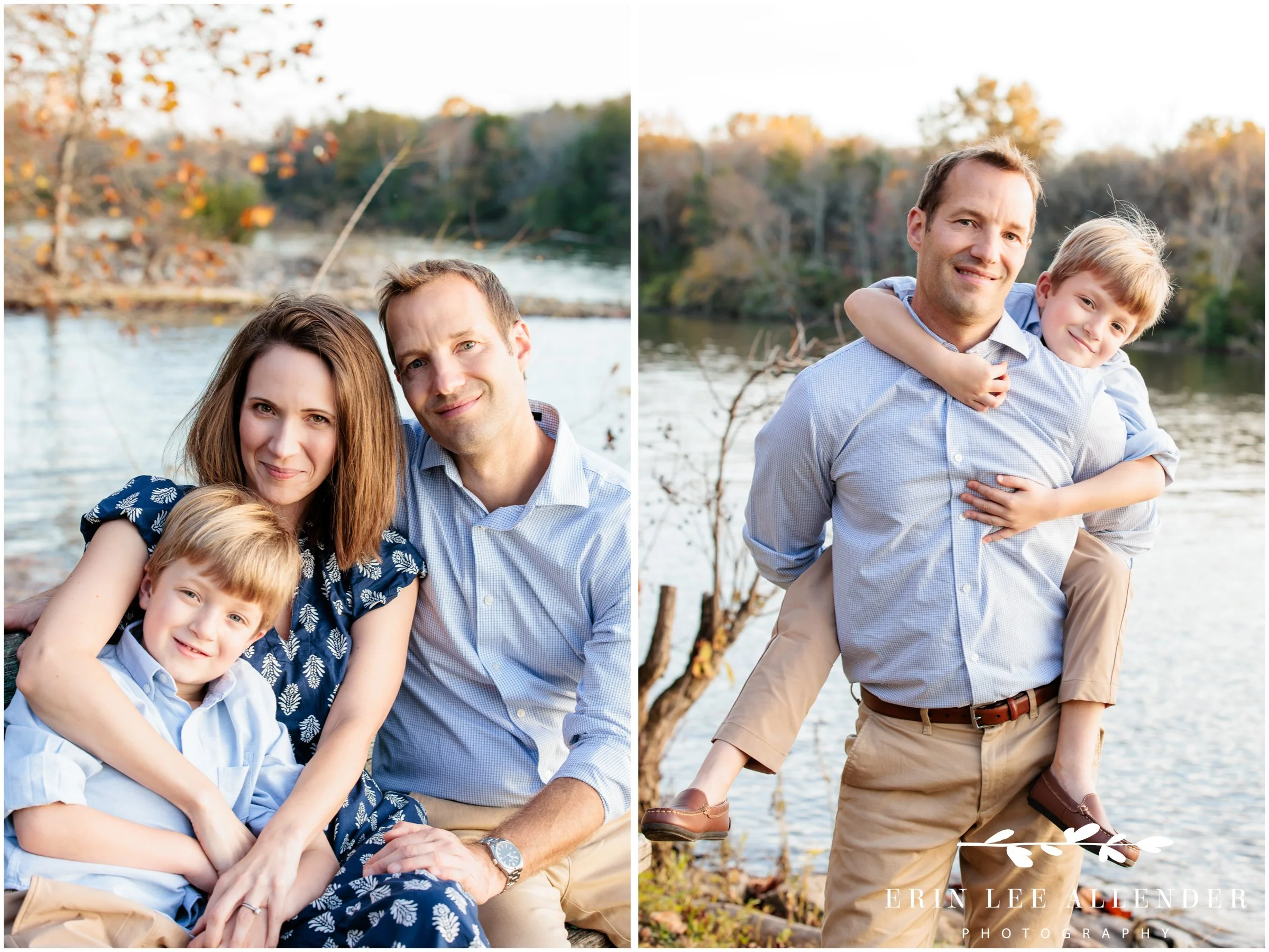 Family portrait by a Nashville family photographer with the lake in the background at Walton Ferry Arboretum, Hendersonville, TN