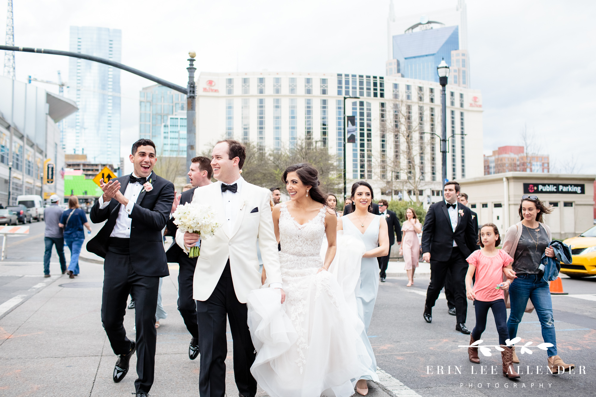 wedding-party-walking-downtown